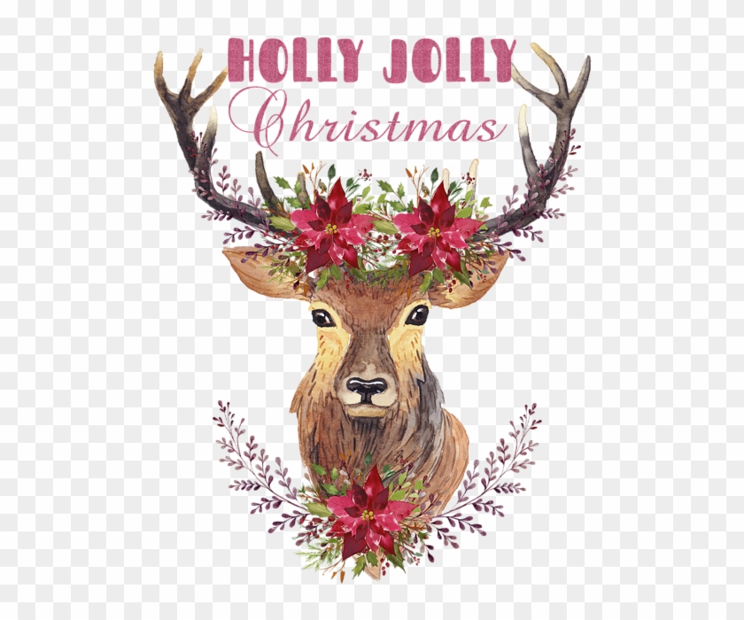 Deer Head With Flowers - Christmas Deer Head Art Clipart