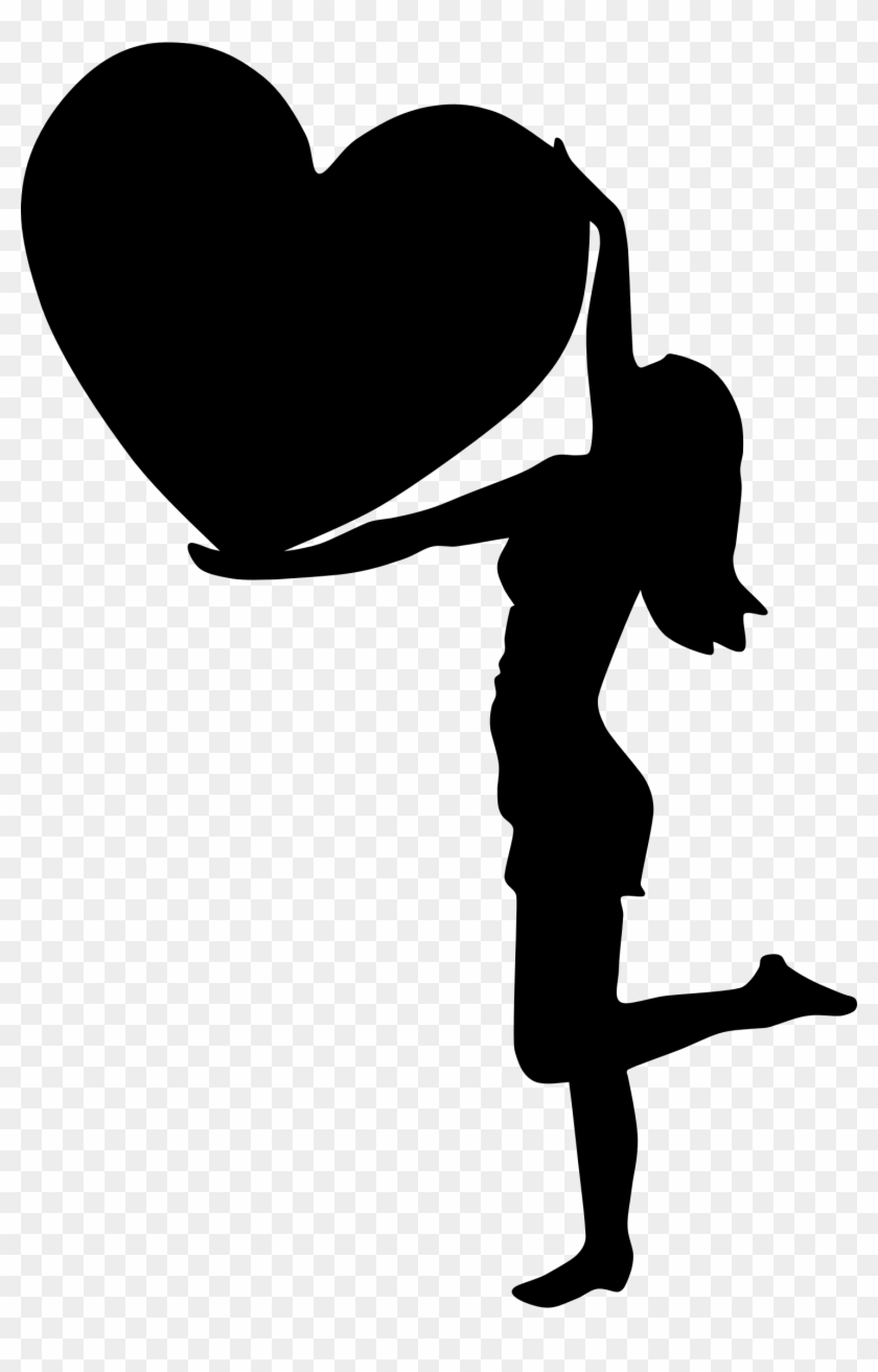 Woman With Big Heart Silhouette Vector Library Download - Woman Silhouette With Heart Clipart