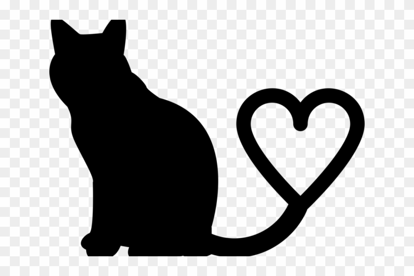 Hearts Clipart Silhouette - Cat With Heart Silhouette - Png Download