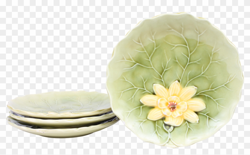 German Lily Pad Majolica Dessert Plates Clipart
