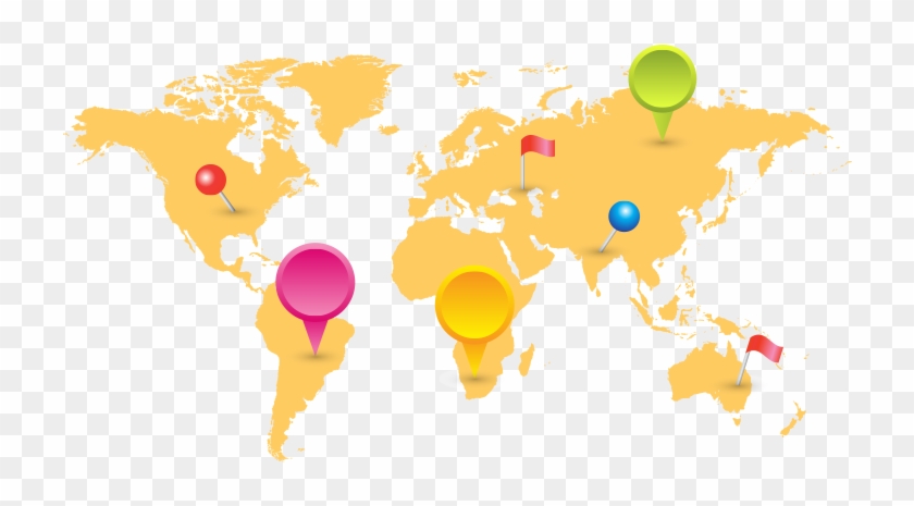 Transparent Png World Map With Mark Pins Free Vector - Rest Of World Map Clipart