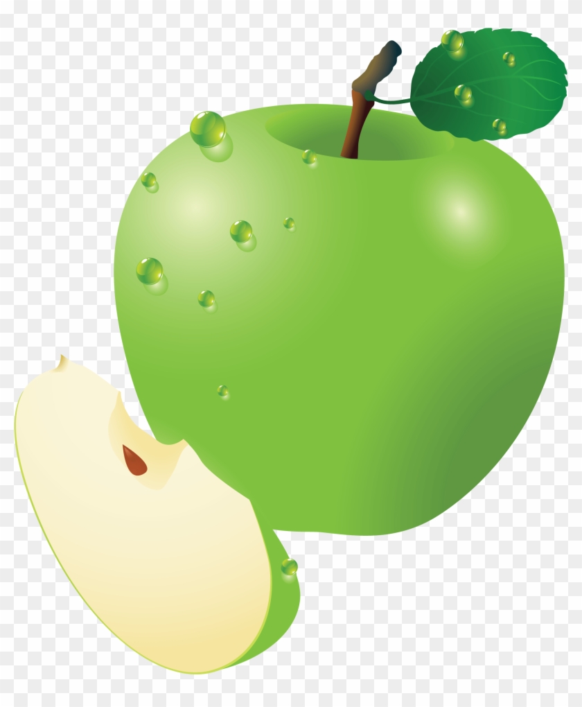 Apple Icon With Rain Drops - Cartoon Green Apple Slice Clipart