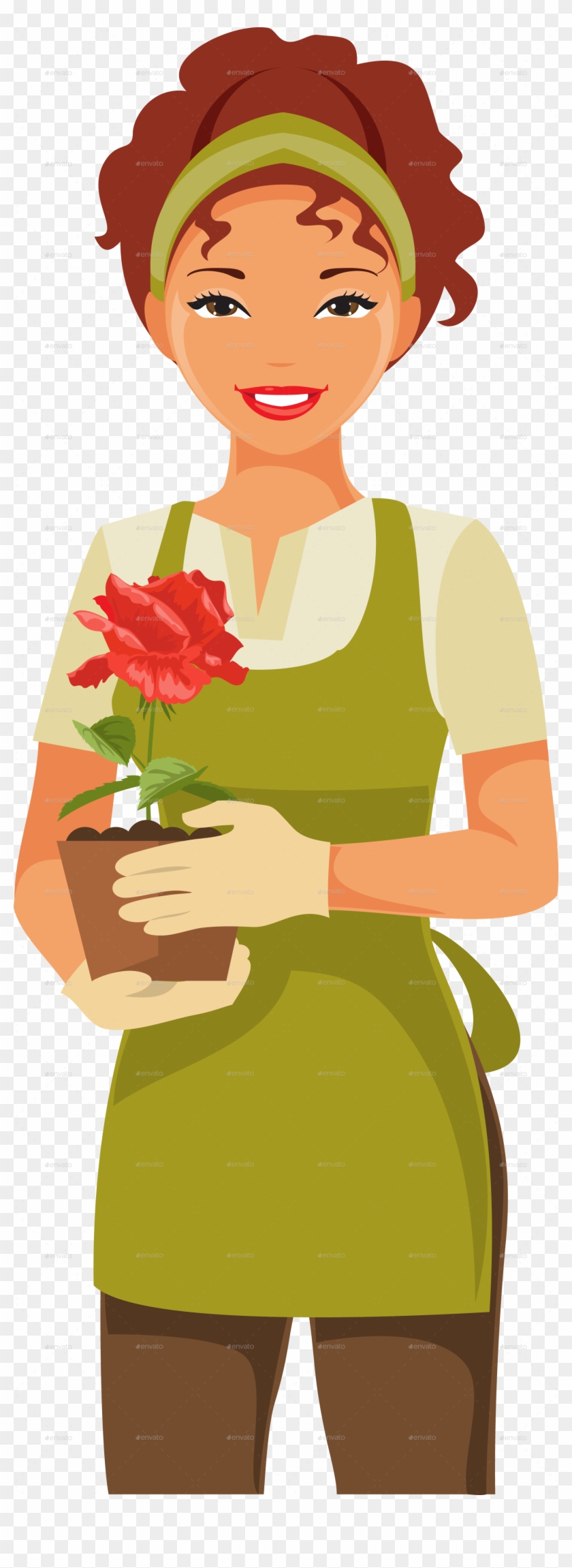 Peacock In The Summer Garden - Woman Gardening Vector Clipart
