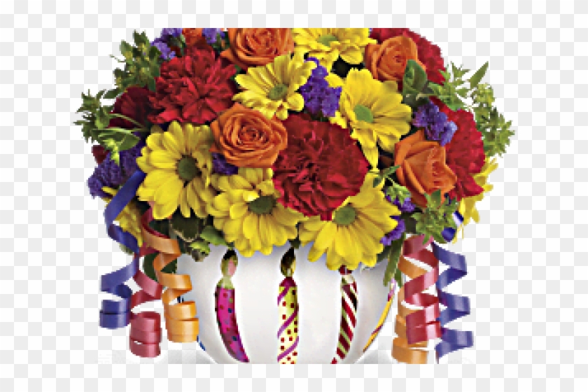 Bokeh Clipart Flower Bouqet - Birthday Wishes With Cake And Flowers - Png Download