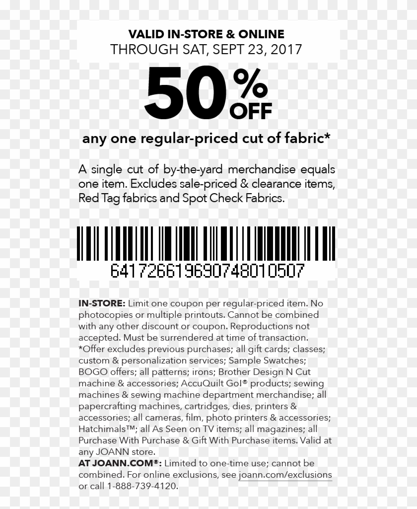 50% Off Any One Regular-priced Cut Of Fabric - Joann Coupon Clipart