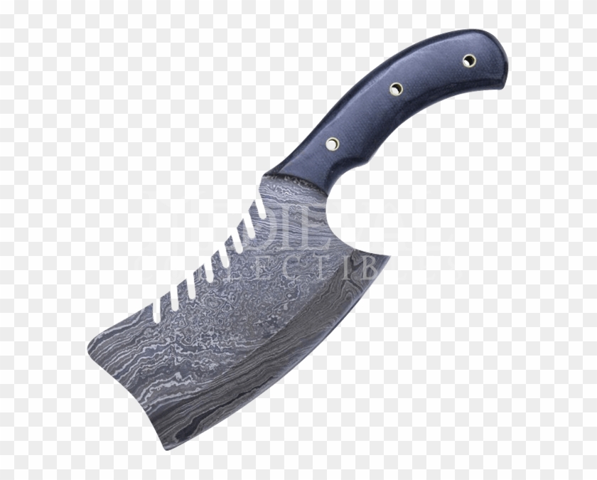 Serrated Damascus Steel Cleaver Knife - Serrated Cleaver Clipart #5027753