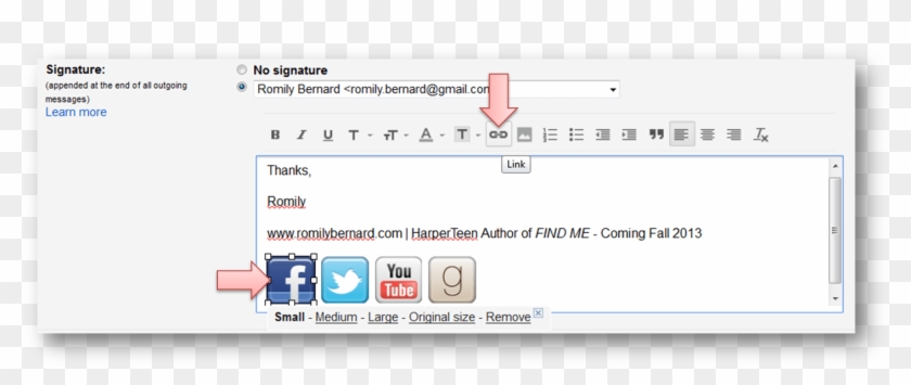 Click Insert Link Icon In The Signature's Formatting - Youtube Clipart