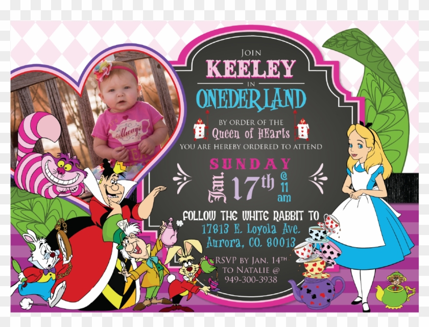Alice In Wonderland Photo Birthday Invitations - Cartoon Clipart #5033170