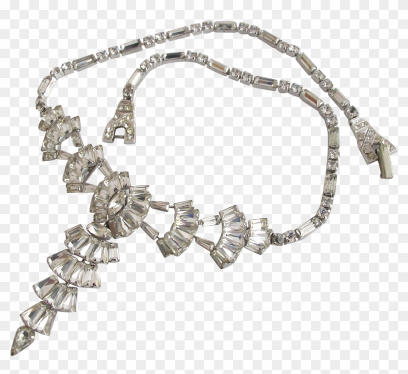 Vintage Phyllis Sterling Silver Clear Rhinestone Drop - Necklace Clipart
