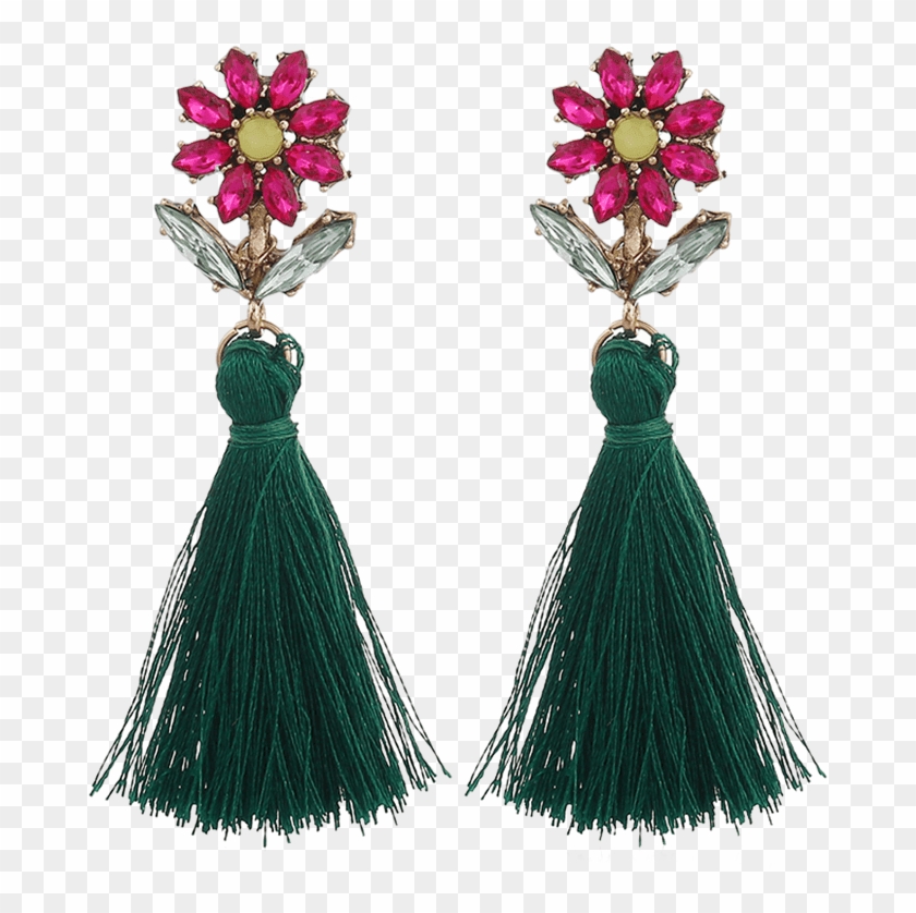 Bohemia Rhinestone Floral Shape Tassel Drop Earrings - Earrings Clipart #5035999