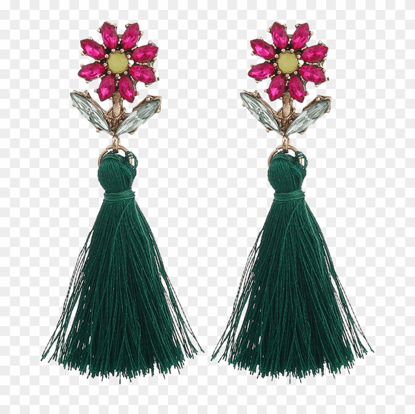 Bohemia Rhinestone Floral Shape Tassel Drop Earrings - Earrings Clipart