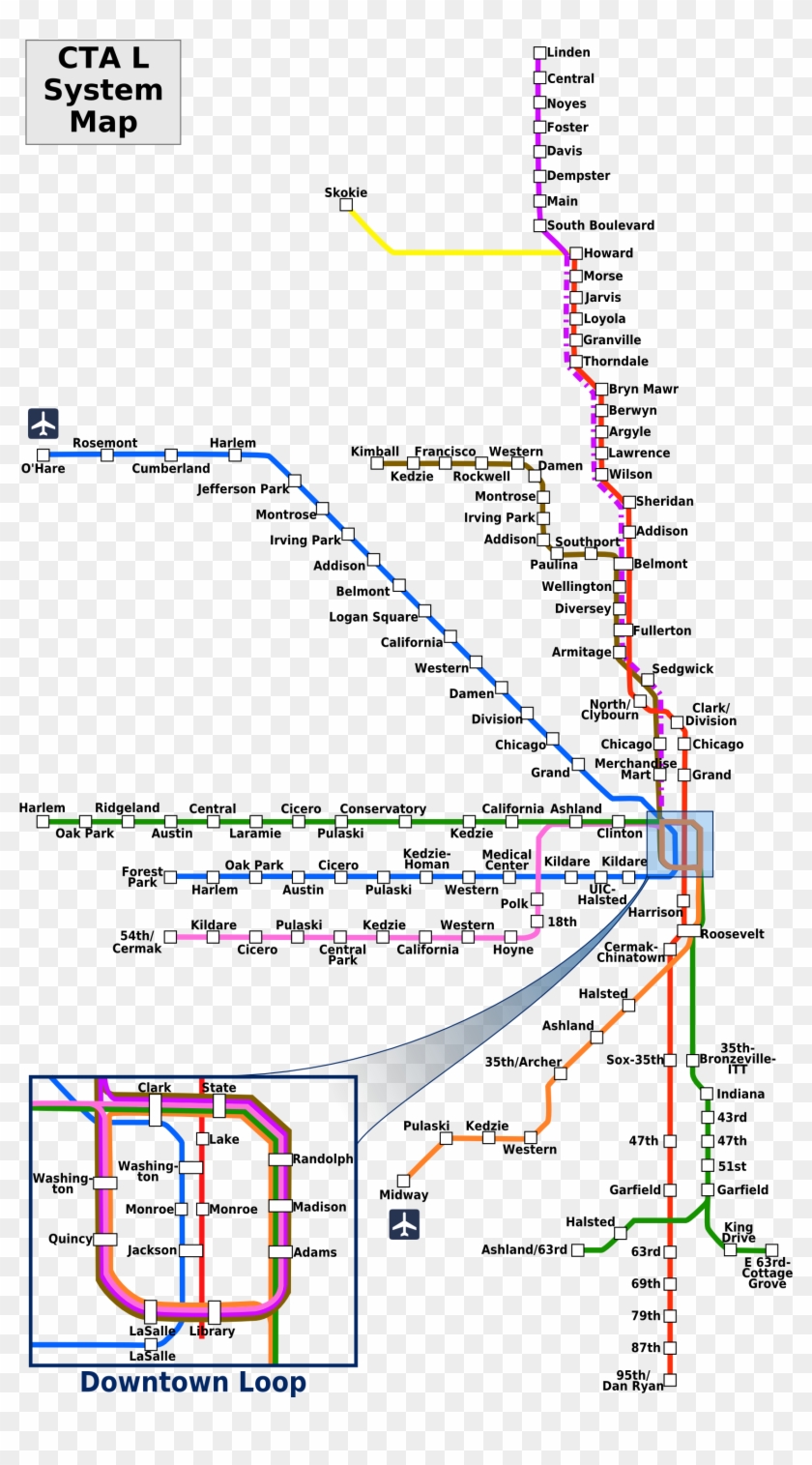 Cta L Map - Chicago L Map Png Clipart