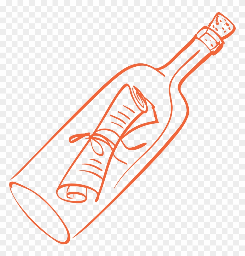Bottle Note Drawing , Png Download - Bottle With Note Drawing Clipart