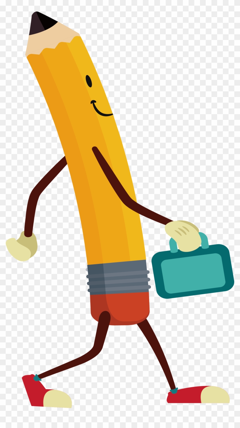Clipart Walking Couple Old Indian - Cartoon School Pencil - Png Download