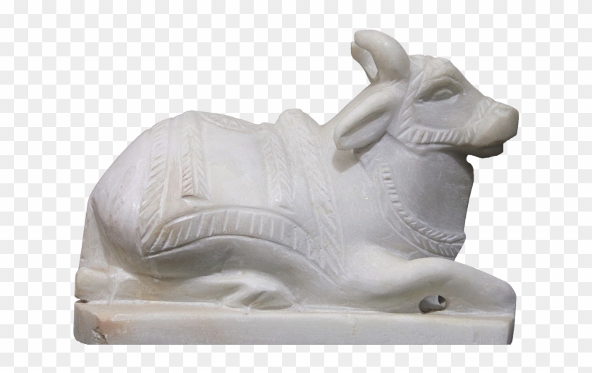White Marble Statue Of Nandi Bull In Sitting Pose - Carving Clipart