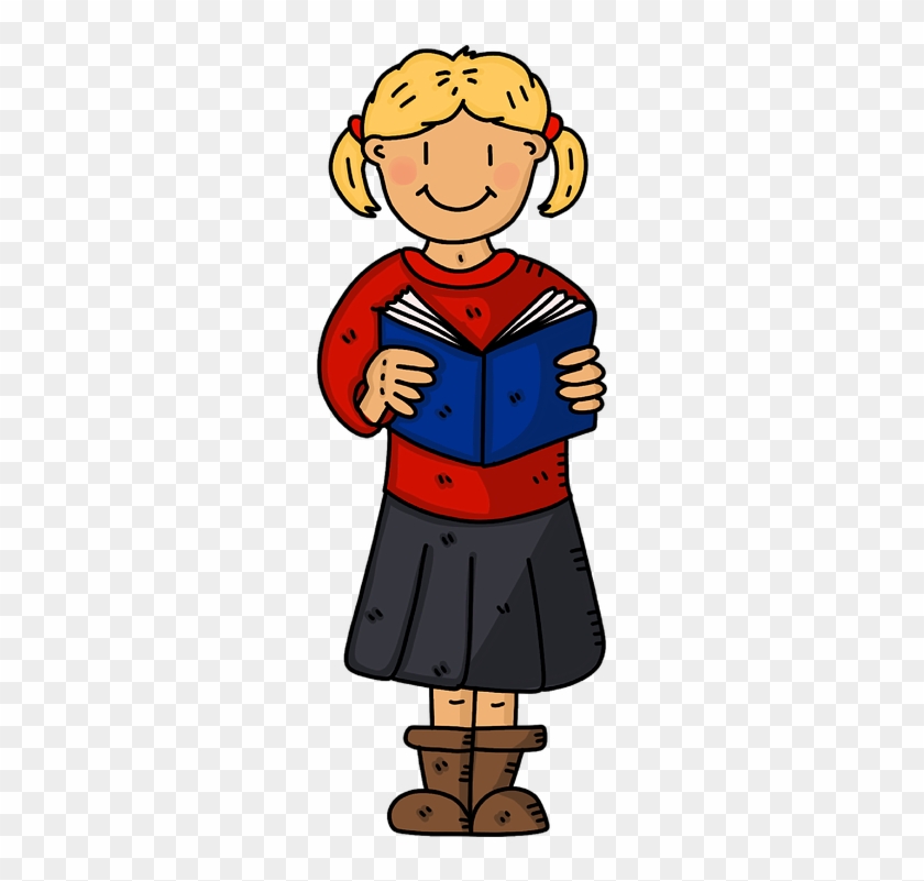 School Girl Book Reading Education Student School - Cartoon Clipart