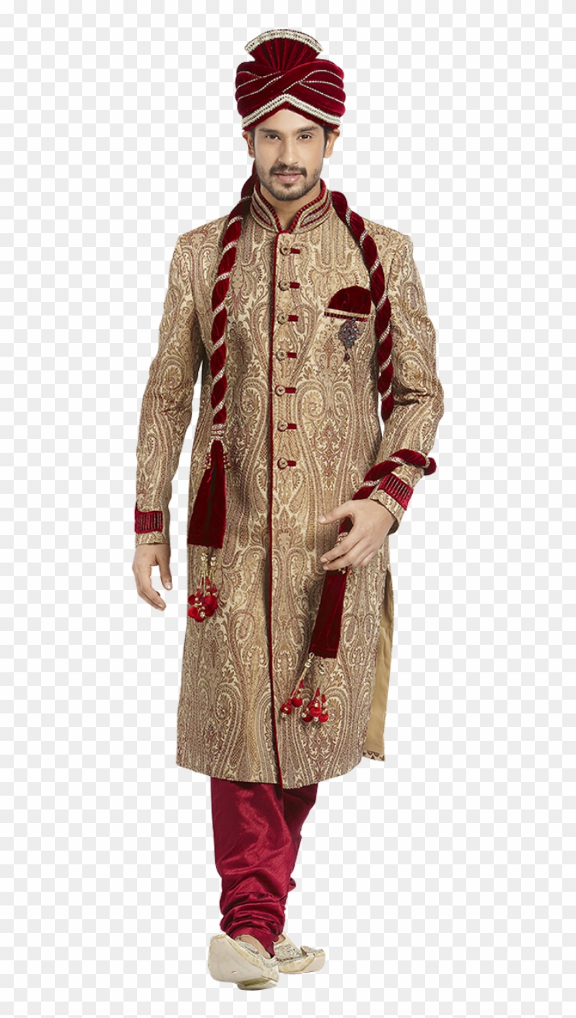Manyavar Beige Silk Embroidered Jodhpuri Sherwani Sherwani - Wedding Dress For Men Png Clipart #5055793
