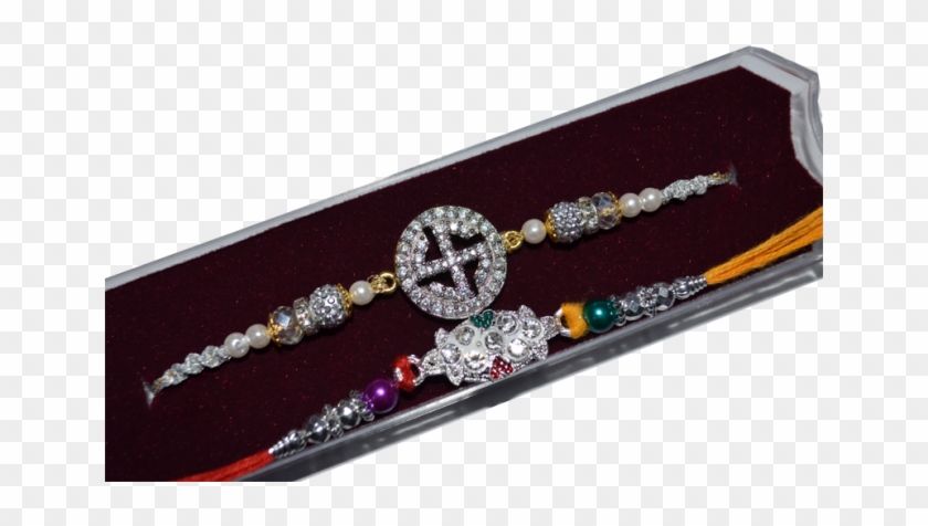 Fancy Siver Swastik Rakhi With Colorful Fitted Peaels - Diamond Clipart #5057140