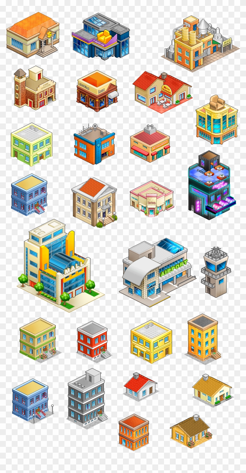 Pixel Buildings Isometric Map, Isometric Drawing, Isometric - Pixel Buildings Clipart #5058297