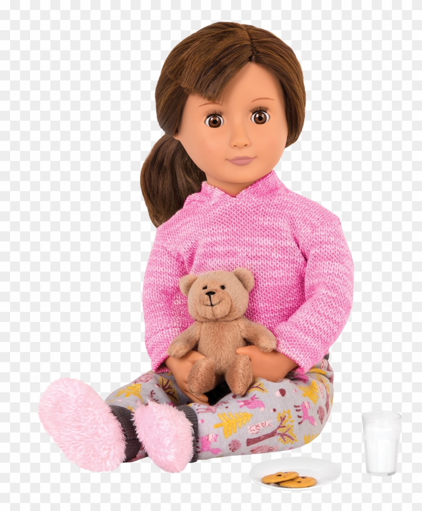 Bear Hugs Pajama Outfit Reese Holding Bear - Boneca Our Generation Morena Clipart