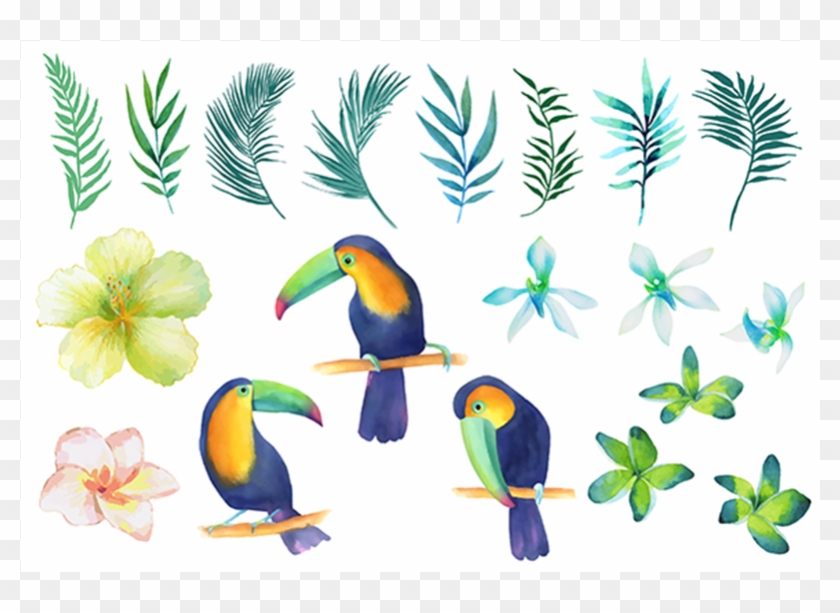 Birds And Leaves Elements S689 - Watercolor Painting Clipart #5062719