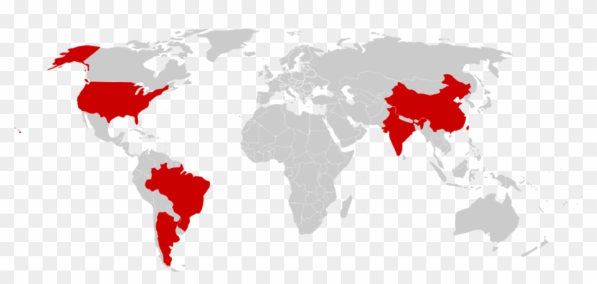 Argentina, Brazil, India, People's Republic Of China, - Grey Map Of The World Png Clipart #5063002