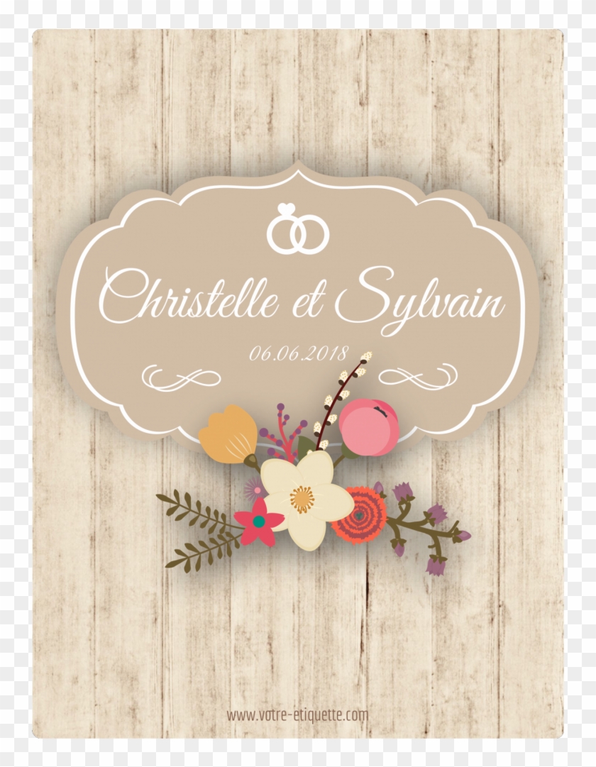 Personalized Sticker Label Wood And Flowers - Christmas Card Clipart