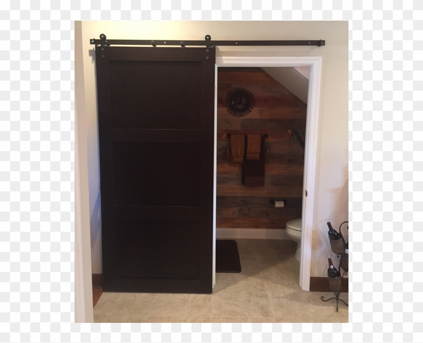 Open Sliding Barn Door As Bathroom - Dark Wood Barn Door Clipart