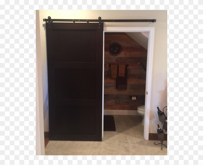 Open Sliding Barn Door As Bathroom - Dark Wood Barn Door Clipart #5068097