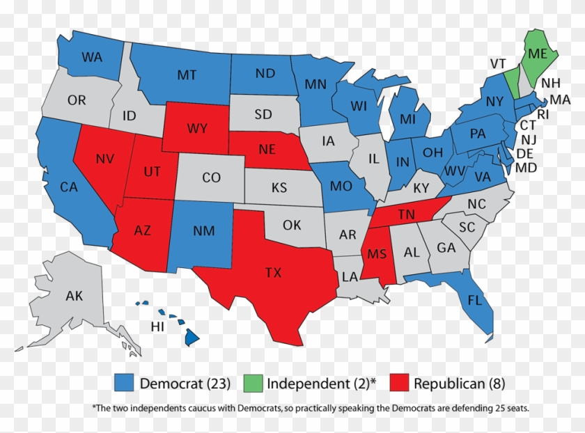 Senate Seats Up In 2018 Midterm Election - Romney Obama State Map Clipart #5071508