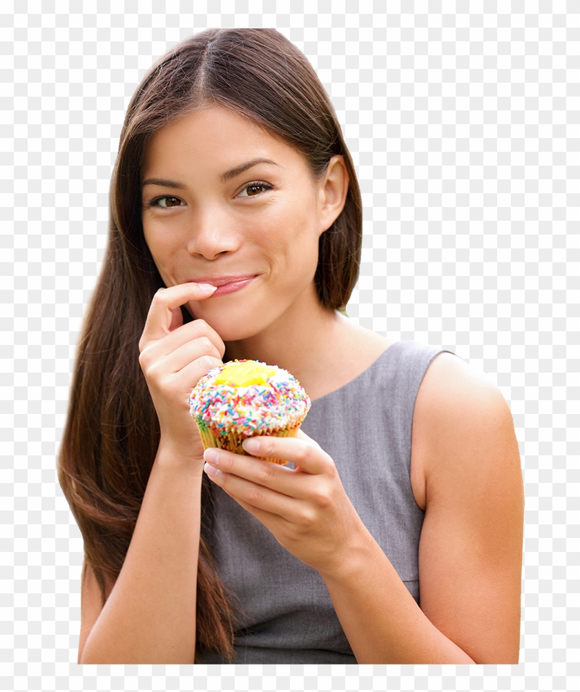 Asian Woman Eating Sweet Cake - Woman Eating Cake Png Clipart