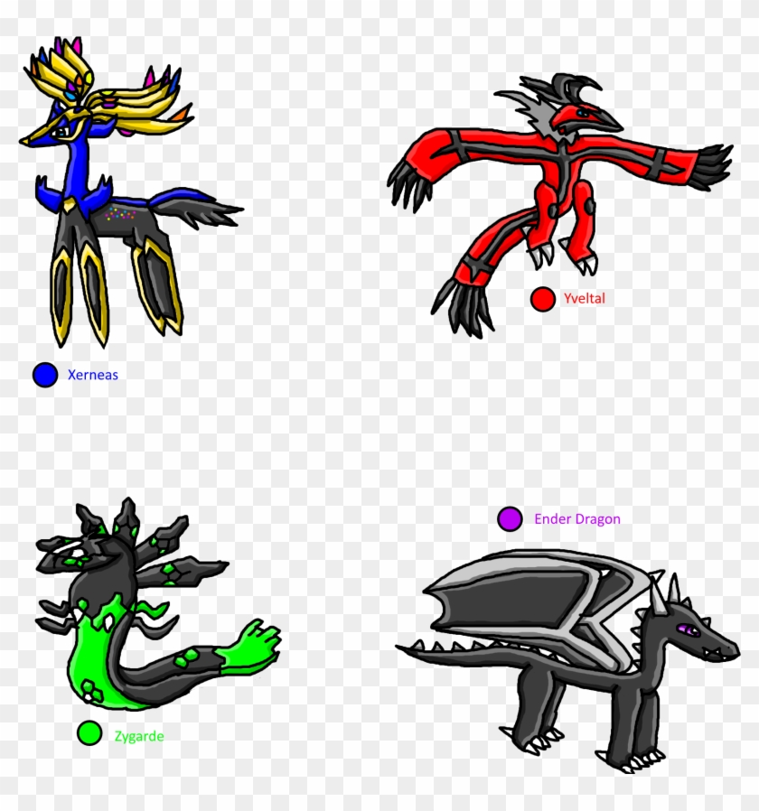 Xerneas, Yveltal, Zygarde, And Ender Dragon - Xerneas Yveltal Zygarde Fusion Clipart