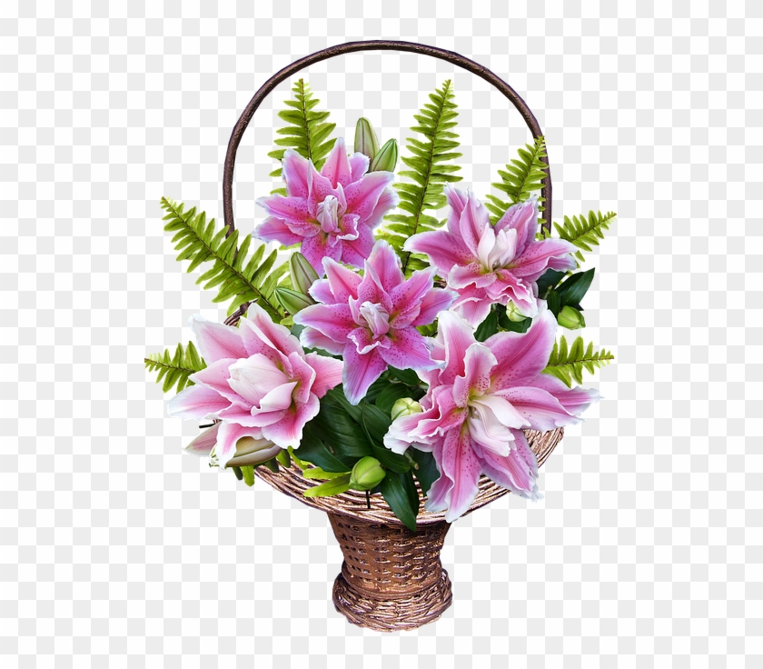Basket Lily Flowers Arrangement - Flowers Arrangement Clipart #5090143