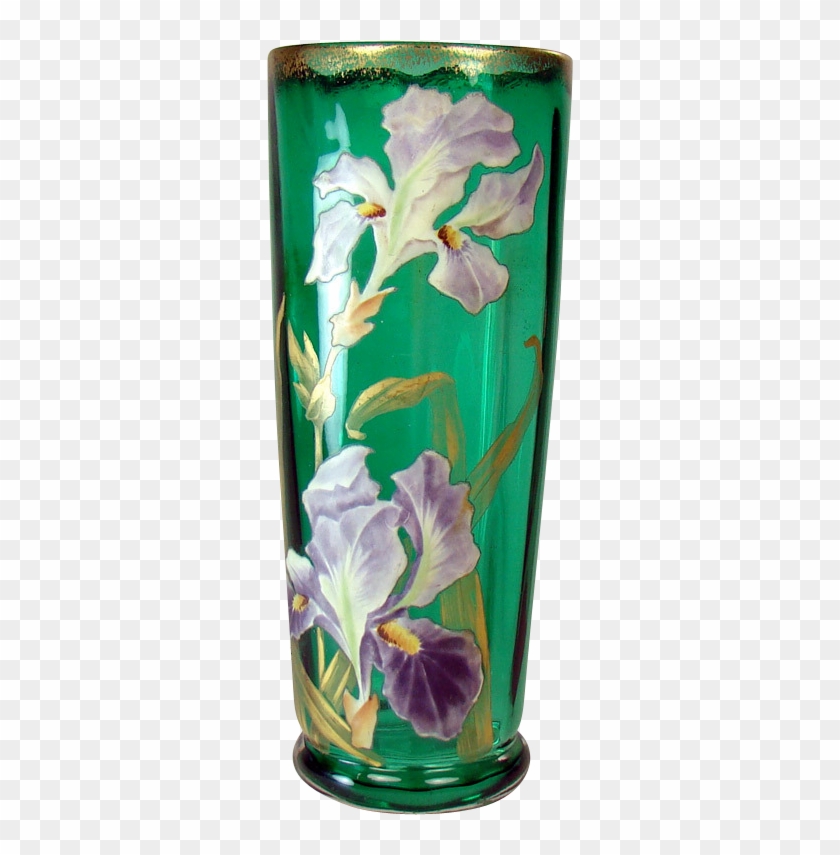 Emerald Green Enameled Moser Glass Vase - Green Vase Png Transparent Clipart