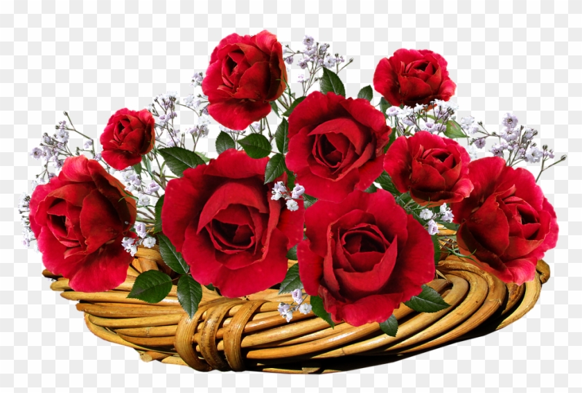Roses Red Flowers Romantic Valentine Basket - ดอกไม้ ตะกร้า สี แดง Clipart #5090708