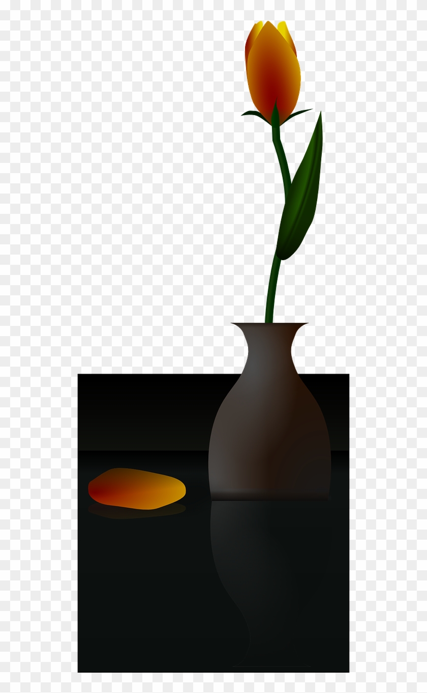Flower Vase Tulip Yellow - Flower In A Vase Black Background Clipart
