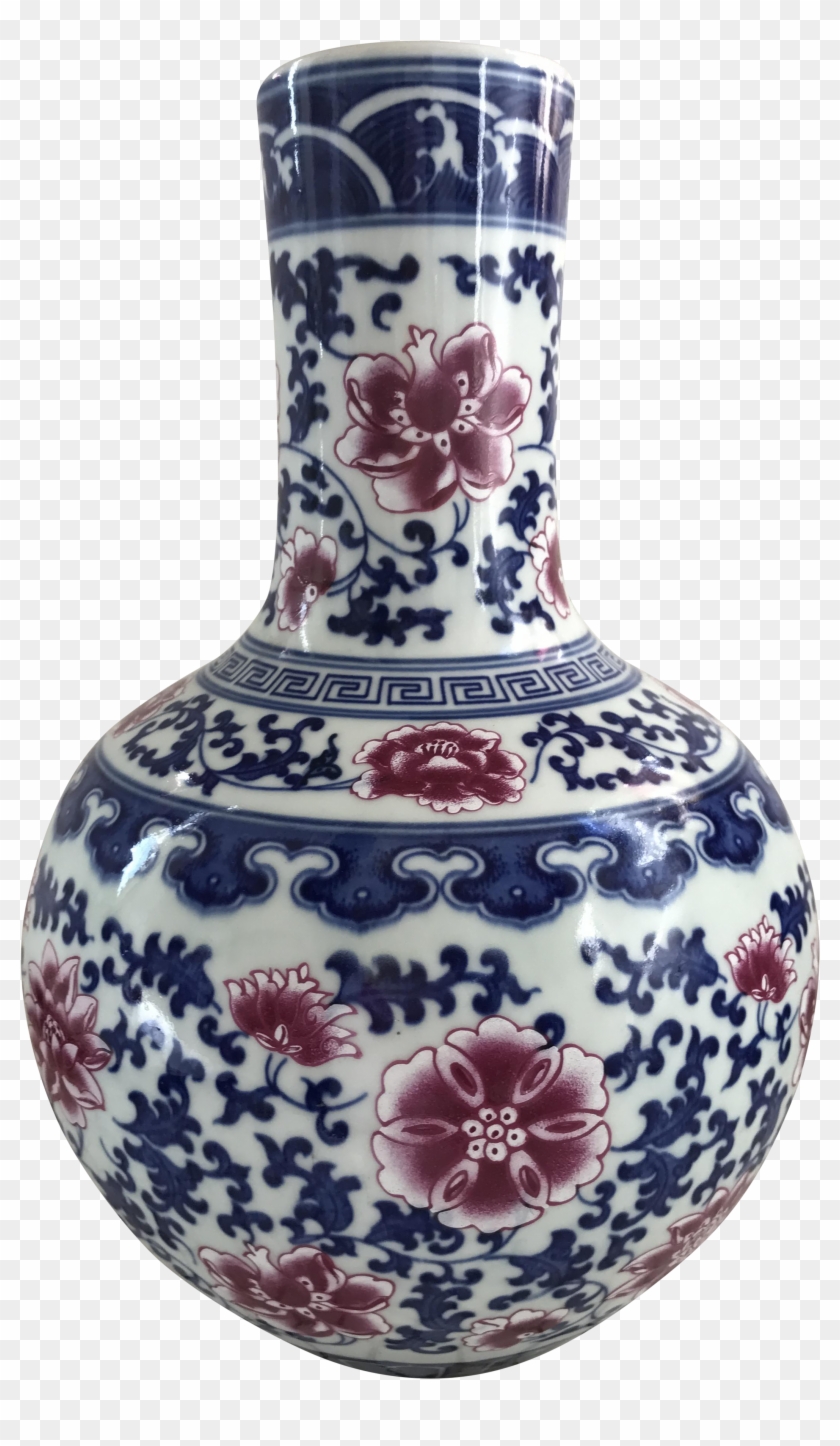 Chinese Chinoiserie Blue & White Porcelain Vase On - Blue And White Porcelain Clipart #5090809