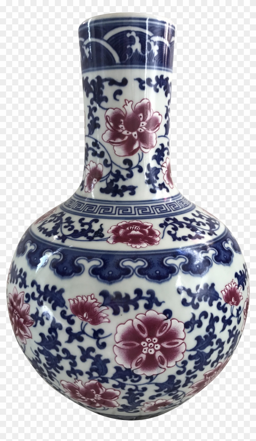 Chinese Chinoiserie Blue & White Porcelain Vase On - Blue And White Porcelain Clipart