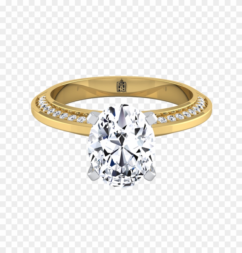 Oval Shape Engagement Ring With Knife Edge Pave Gallery - Engagement Ring Clipart