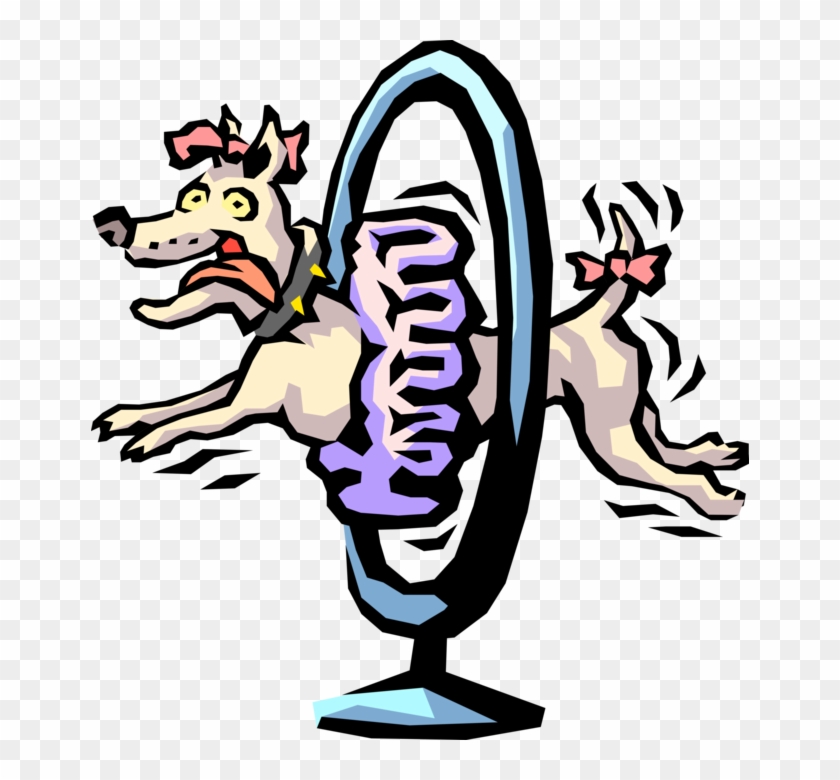 Vector Illustration Of Show Dog Jumping Through Hoop Clipart
