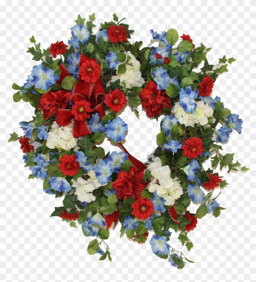 White Sunflower/blue Hydrangea/red Morning Glory/white - Bouquet Clipart #5097993