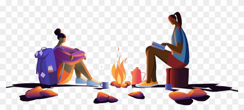 Two Girls Around A Campfire - Epicurrence Clipart