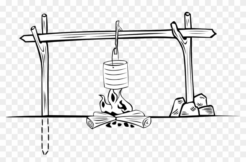 Campfires And Cooking Cranes 11 Black White Line Art - Outdoor Cooking Clipart Black And White - Png Download #511538