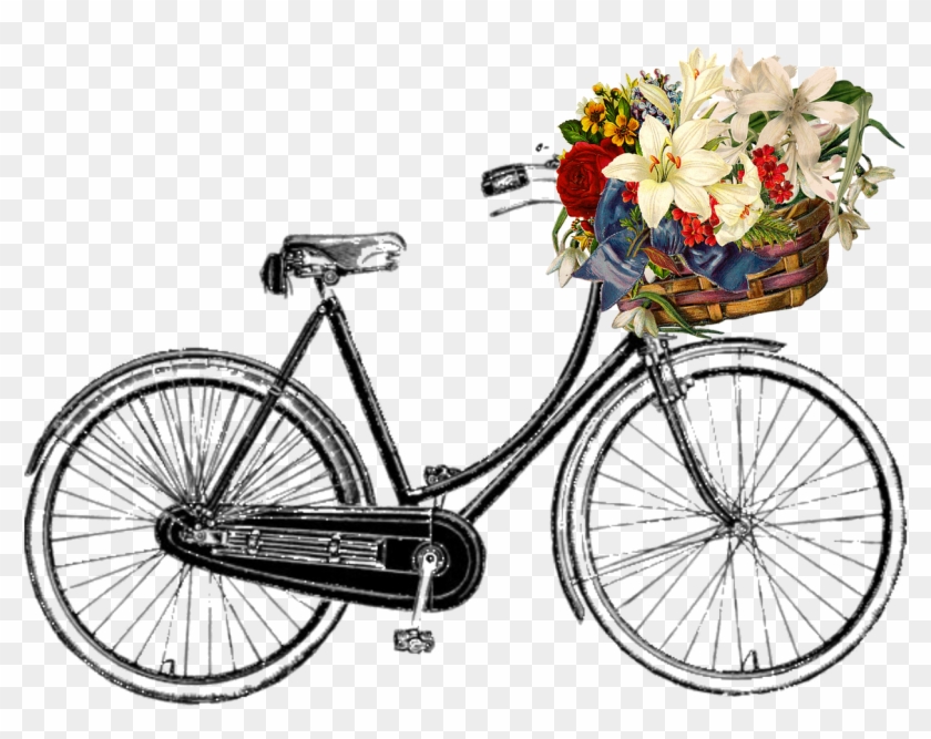 Vintage Bicycle Png - Bike With Flowers Transparent Background Clipart