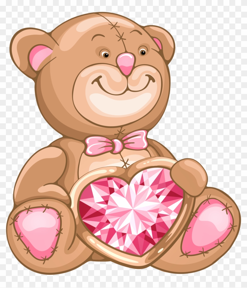 Transparent Teddy Bear With Diamond Heart Png Clipart - Valentine Bear Transparent Background