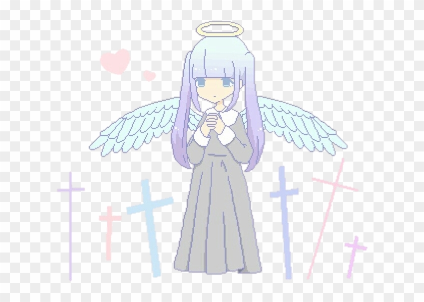 Cute Kawaii Anime Girl Wings Angel Pixel Cross Heart - Angel Clipart #516322