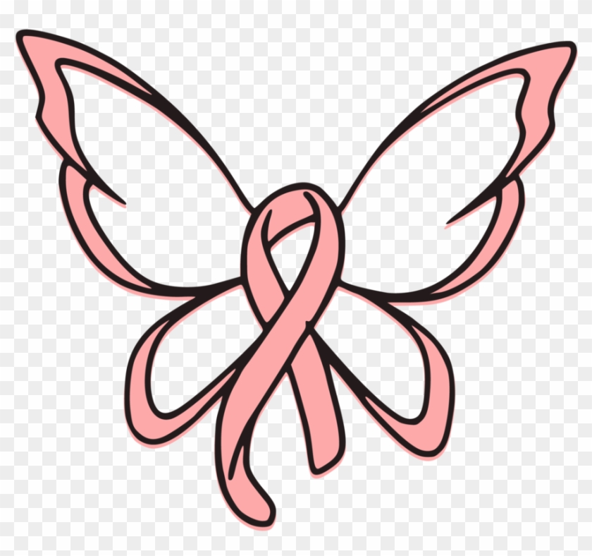 Clip Art Royalty Free Library Ribbon Butterfly Cut - Butterfly Breast Cancer Ribbon - Png Download