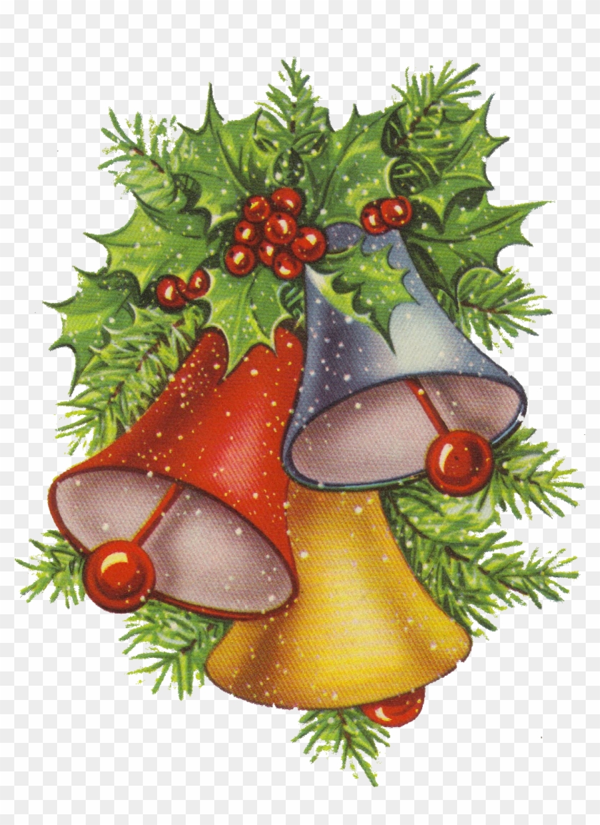 Christmas Holly And Bells Clip Art - Public Domain Vintage Christmas - Png Download