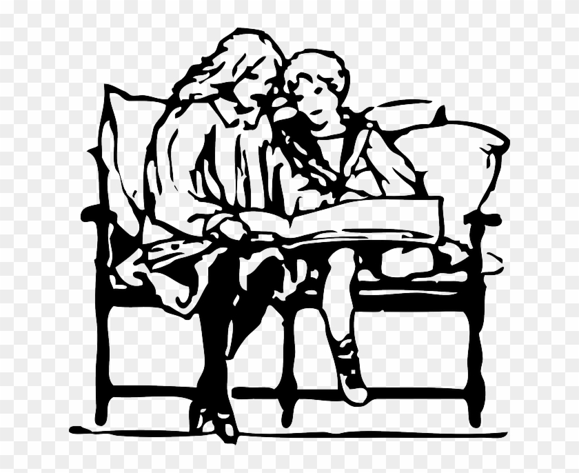 Two, People, Kid, Silhouette, Faces, Kids - Adult Reading To Child Clipart Black And White - Png Download