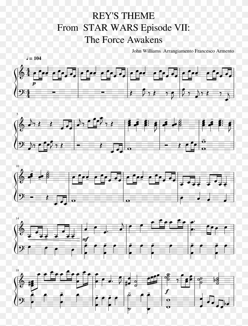 Rey's Theme From Star Wars Episode Vii - Rey's Theme Sheet Music Score Clipart #5107719